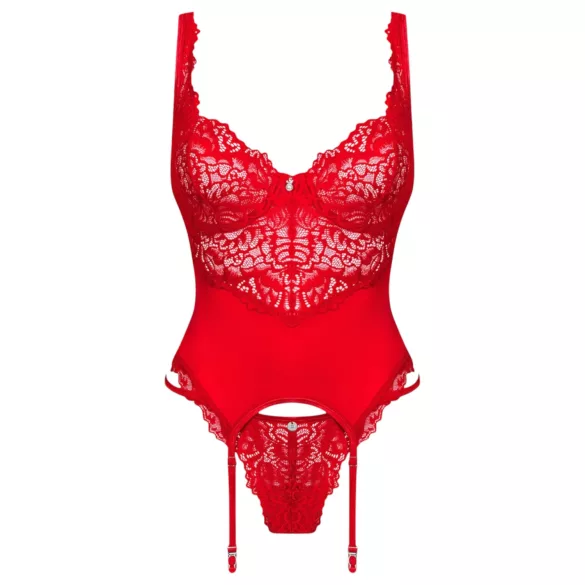 Obsessive Amor Cherris - completo intimo con reggicalze in pizzo - rosso