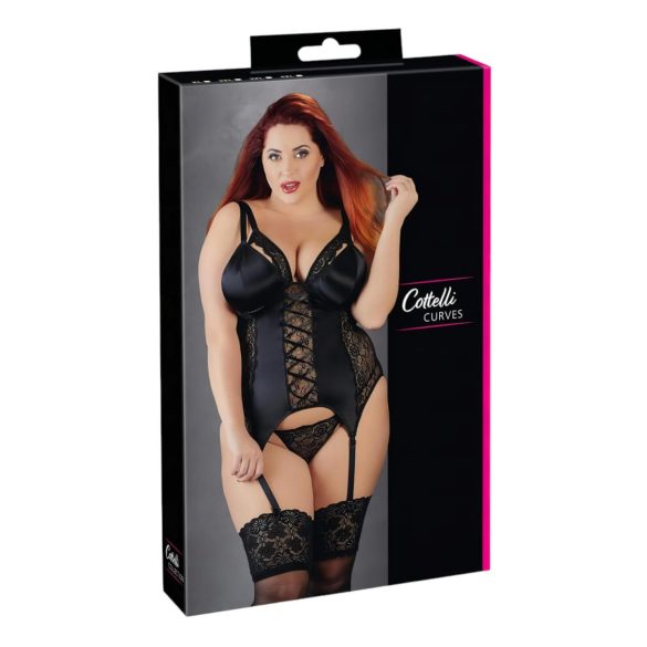 Cottelli Plus Size - top nero con reggicalze rimovibili - 2XL