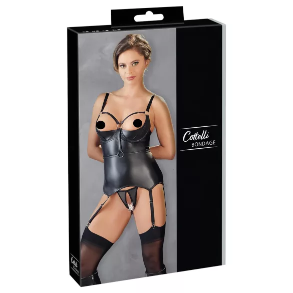 Cottelli Bondage - top lucido push-up con manetta (nero)