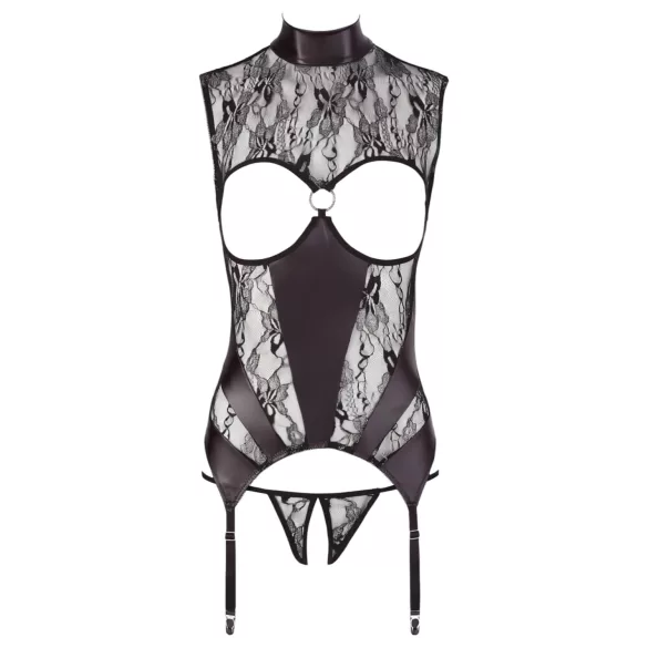 Abierta Fina - set intimo aperto in pizzo scintillante - nero - XL