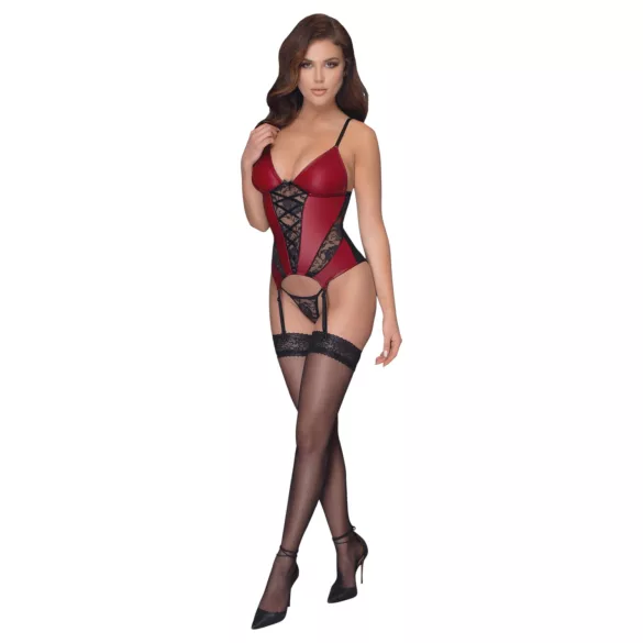 Cottelli - Corsetto con reggicalze e inserti in pizzo, con perizoma (rosso)