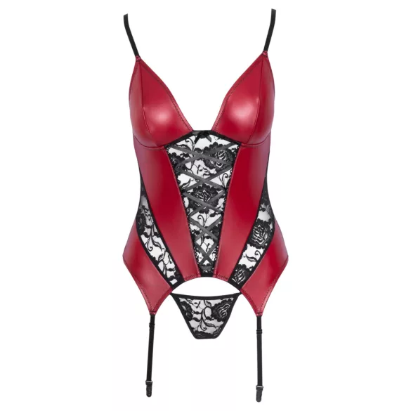 Cottelli - Corsetto con reggicalze e inserti in pizzo, con perizoma (rosso)