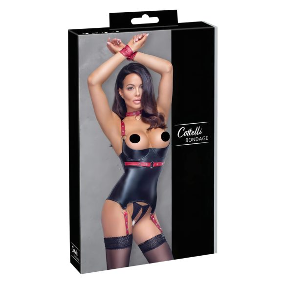 Cottelli Bondage - Top lucido sollevapetto con collare (nero)