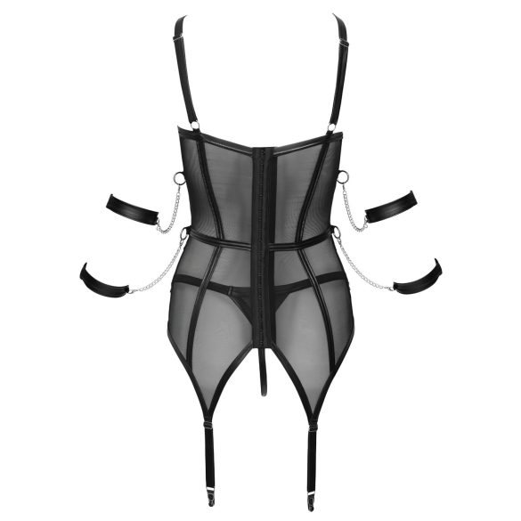 Cottelli Bondage - top con cinghie, manette e perizoma (nero)