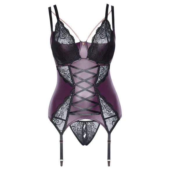 Cottelli Curves - set di lingerie in pizzo e lacci (viola) - 90D/XL