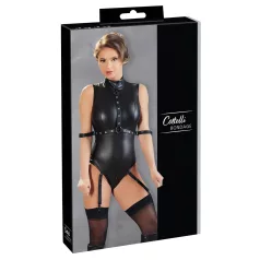   Cottelli Bondage - body senza maniche lucido con polsini - nero