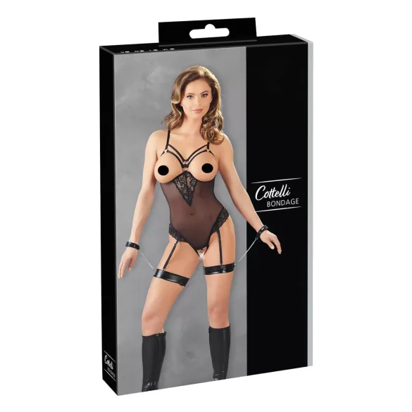 Cottelli Bondage - body con anelli metallici e manette - nero - L