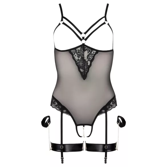 Cottelli Bondage - body con anelli metallici e manette - nero - L