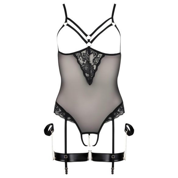 Cottelli Bondage - body con anelli metallici e manette - nero - XL