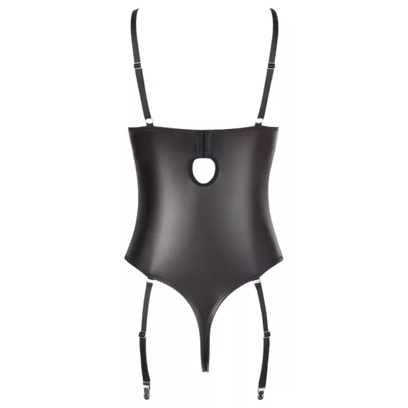 Abierta Fina - body aperto con pizzo e cinturini - nero
