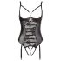 Abierta Fina - body aperto in pizzo scintillante (nero) - 80C/M