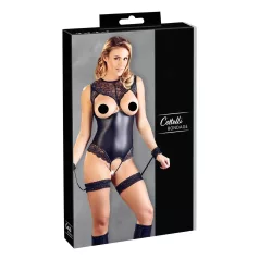   Cottelli Bondage - body aperto lucido con polsini per polsi - nero - M