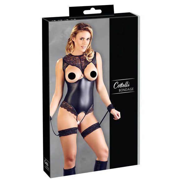 Cottelli Bondage - body lucido aperto con manette (nero) - L