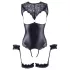 Cottelli Bondage - body aperto lucido con polsini per polsi - nero - XL