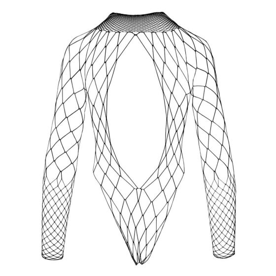 Body a rete in maglia larga, maniche lunghe e trasparente - nero (S-L)