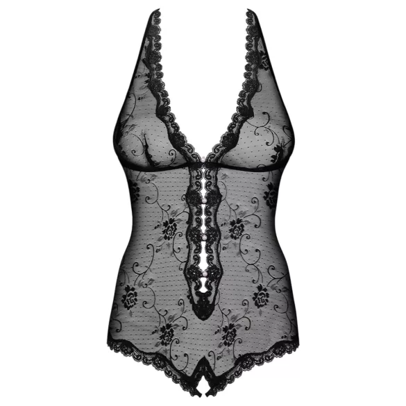 Obsessive Fiorenta - body aperto con perle - pizzo nero - L/XL