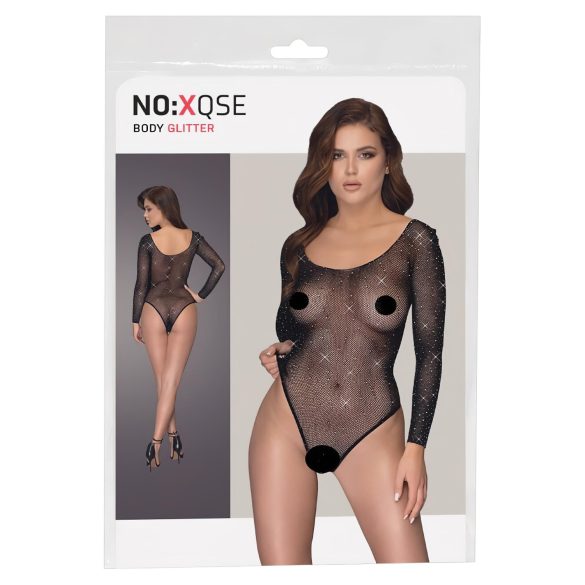 NO:XQSE - body a maniche lunghe e rete scintillante - nero (S-L)