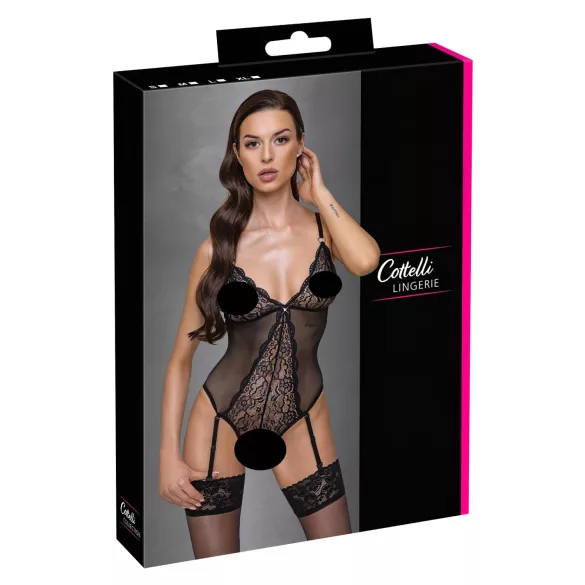 Cottelli - body aperto con reggicalze e pizzo - nero