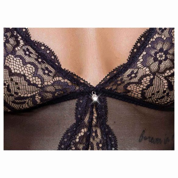 Cottelli - body aperto con reggicalze e pizzo - nero - M