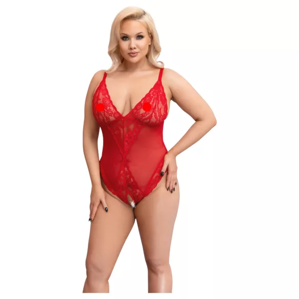 Cottelli Curves - body in pizzo trasparente (rosso) - 3XL