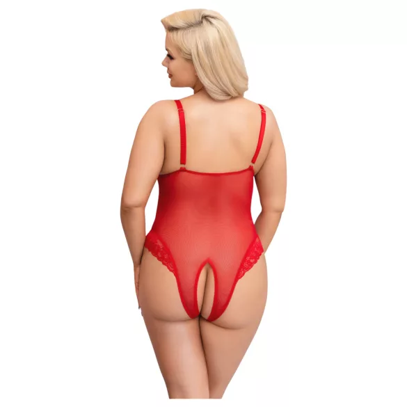 Cottelli Curves - body in pizzo trasparente (rosso) - 3XL