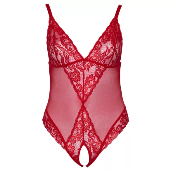 Cottelli Curves - body in pizzo trasparente (rosso) - 3XL