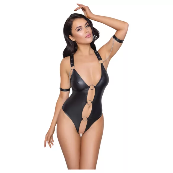 Cottelli Bondage - body aperto con anelli effetto lucido nero - XL
