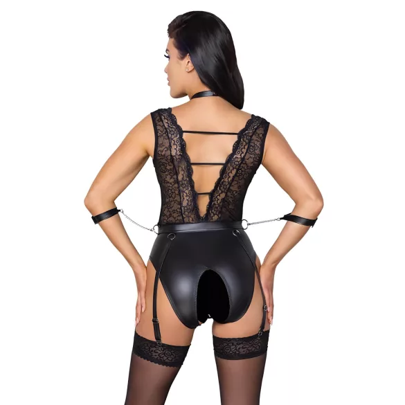 Cottelli Bondage - body pizzo con collarino - nero - M