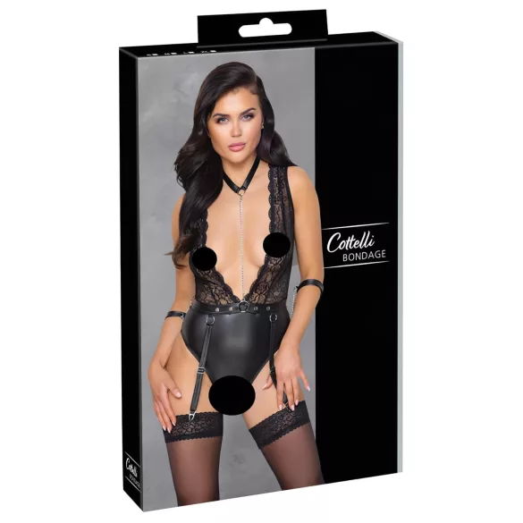 Cottelli Bondage - body pizzo con collarino - nero - L