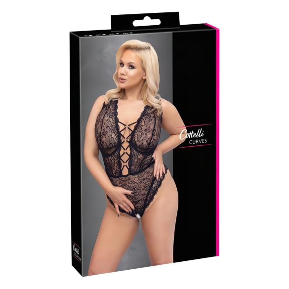 Curves Plus Taglie Forti - body trasparente con motivo (nero)