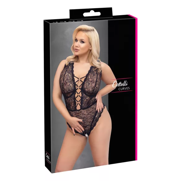 Cottelli Curves Plus Size - body trasparente fantasia - nero - 90D/XL
