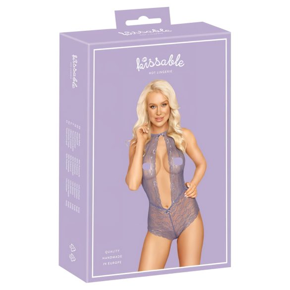 Kissable - body in pizzo viola con collo allacciato - L/XL