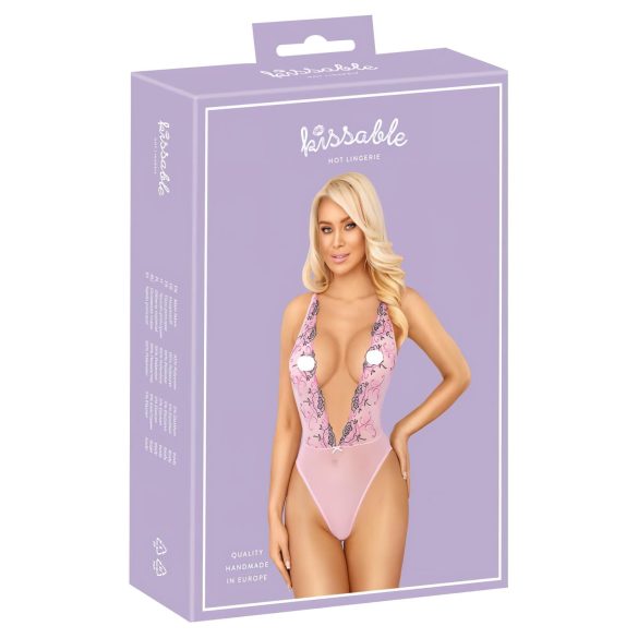 Kissable - body ricamato con rose - rosa - L/XL
