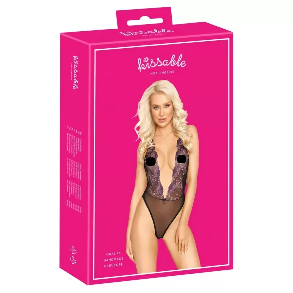 Kissable - body nero ricamato rosa - L/XL