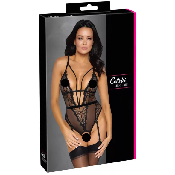 Cottelli - body aperto con spalline e reggicalze - nero - XL