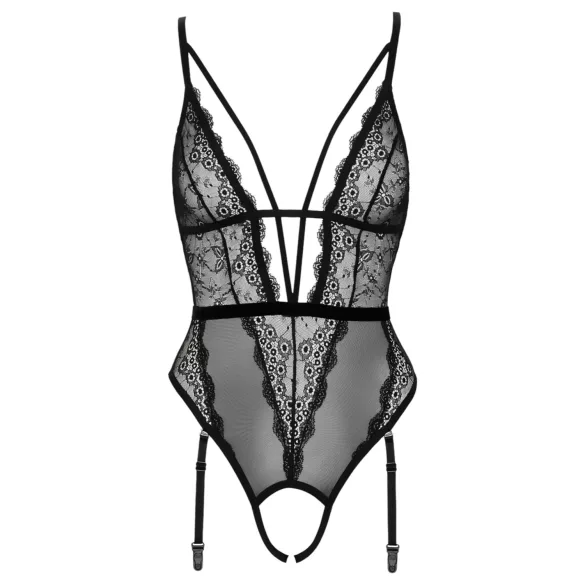 Cottelli - body aperto con spalline e reggicalze - nero - XL