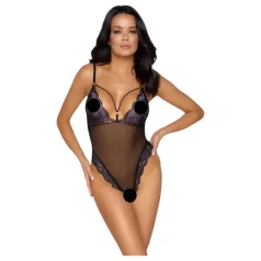 Cottelli - body aperto in pizzo ricamato - nero e lilla