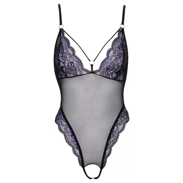Cottelli - body aperto in pizzo ricamato - nero e lilla - XL