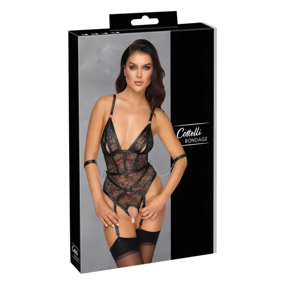 Cottelli Bondage - body aperto con manette - nero - L