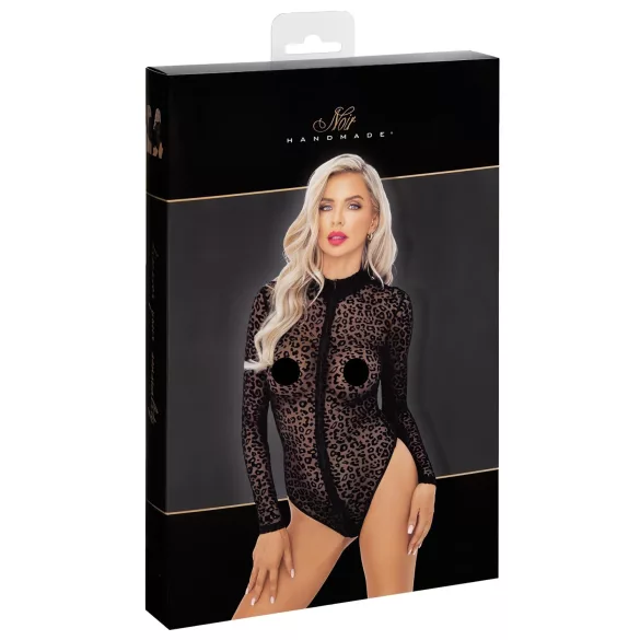 Noir - body a maniche lunghe con motivo leopardato (nero)