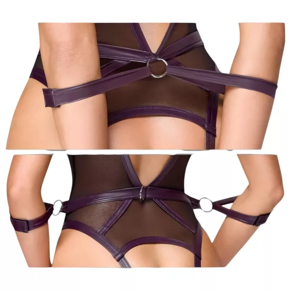 Cottelli Bondage - body aperto con polsini per le braccia (viola scuro) - L