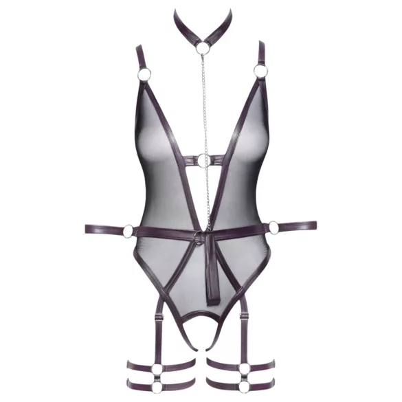 Cottelli Bondage - body aperto con polsini per le braccia (viola scuro) - XL