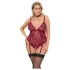 Cottelli Curves - body in pizzo con catena - rosso - 3XL