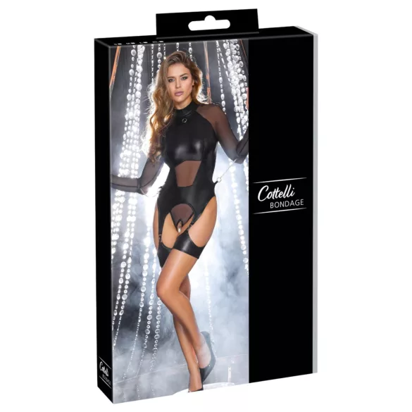 Cottelli Bondage - top trasparente con manette - nero