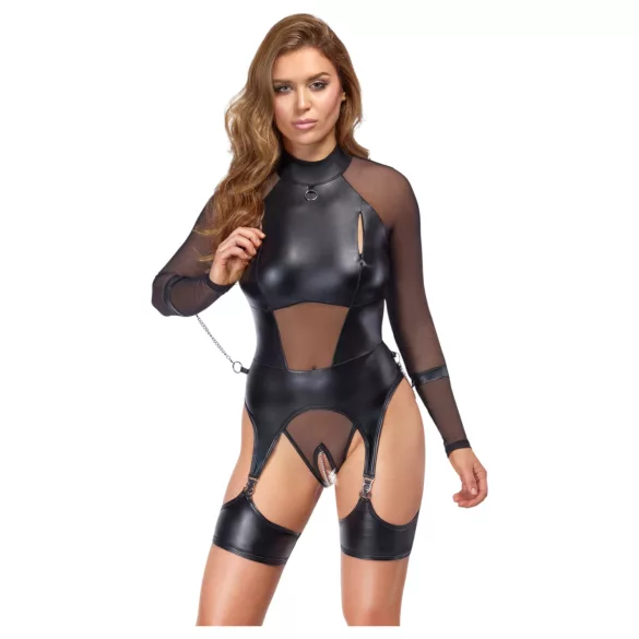 Cottelli Bondage - top trasparente con manette - nero