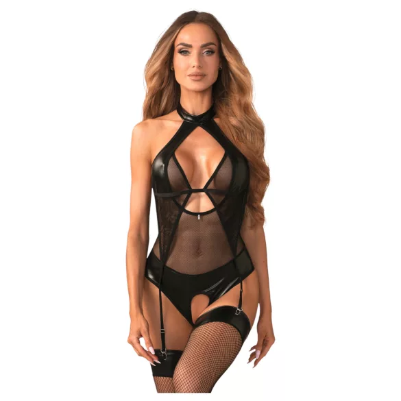 Obsessive Dominna - body trasparente effetto lucido - nero - L/XL