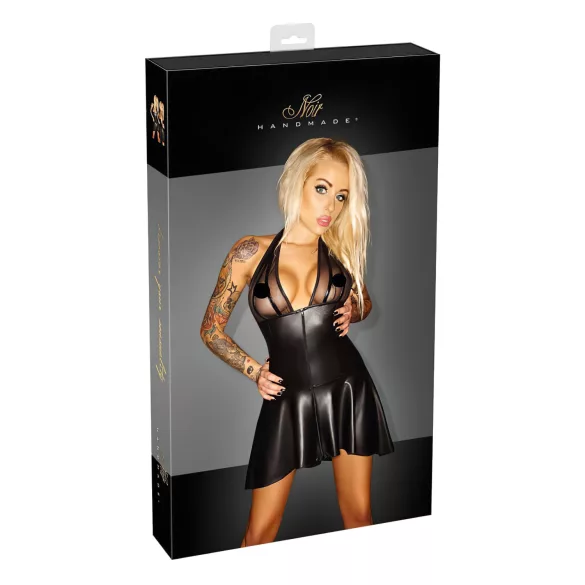 Noir - abito plissettato donna - scollo trasparente con collo - nero - M