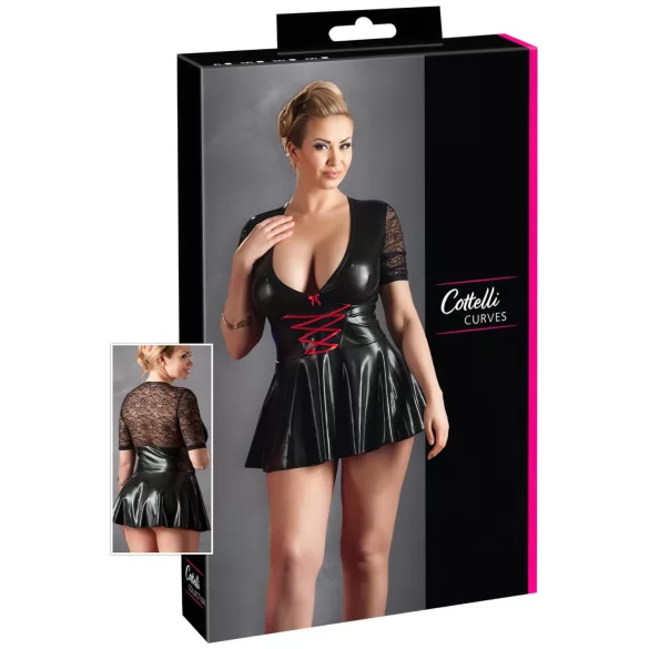 Cottelli Plus Size - abito lucido - corsetto rosso - nero - XXXXL