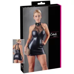 Cottelli - miniabito sexy pizzo lucido con collo - nero