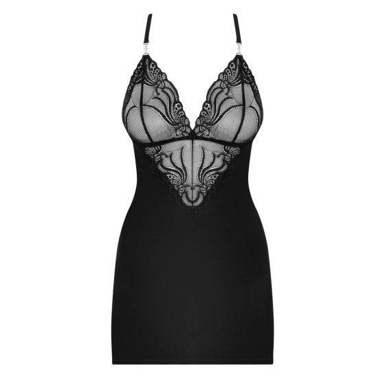 Vestaglia decorata con strass e perizoma coordinato (nero) - Obsessive 828-CHE-1 - L/XL